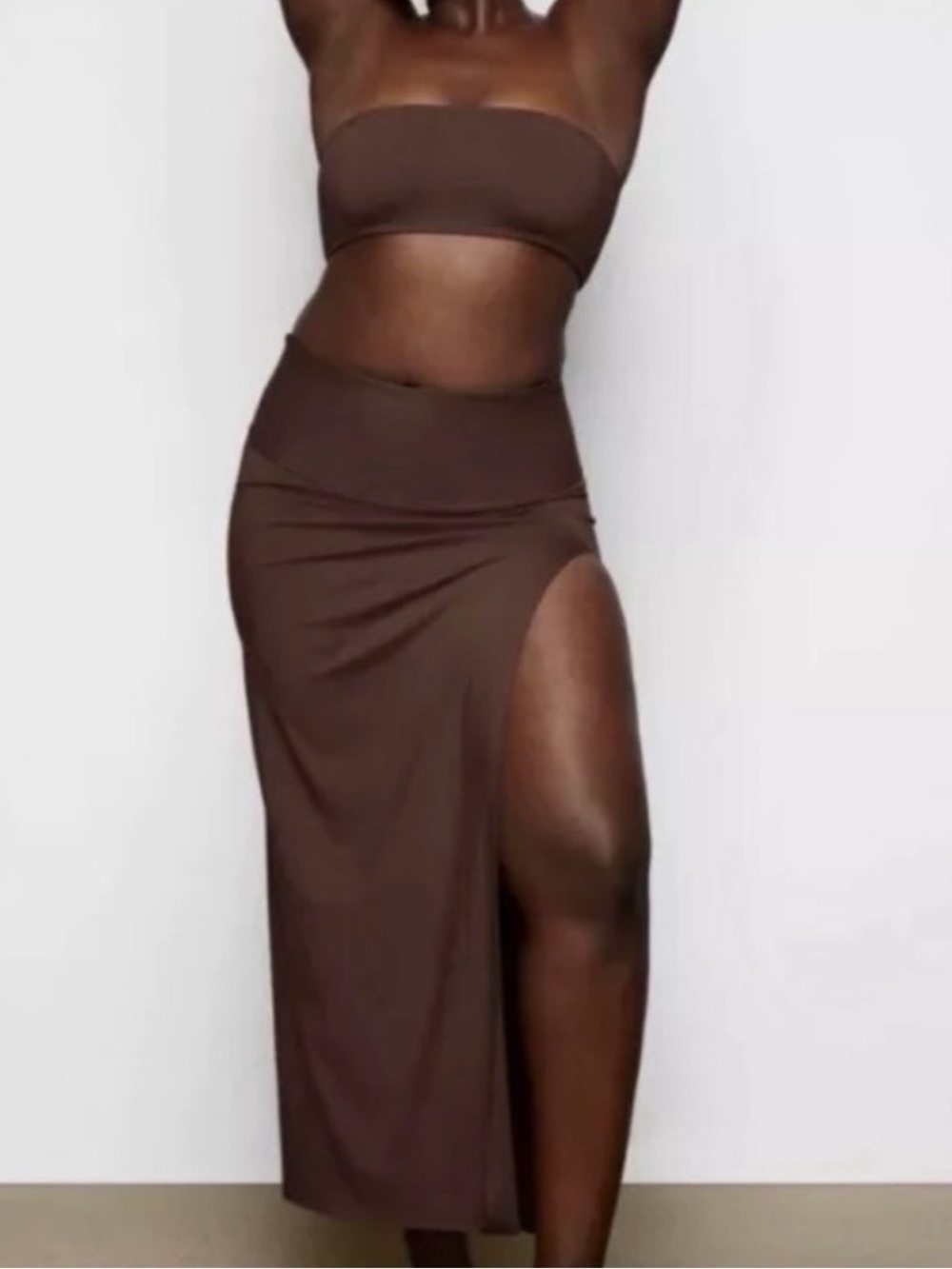 SKIMS Chocolate Brown High-Slit Maxi Skirt